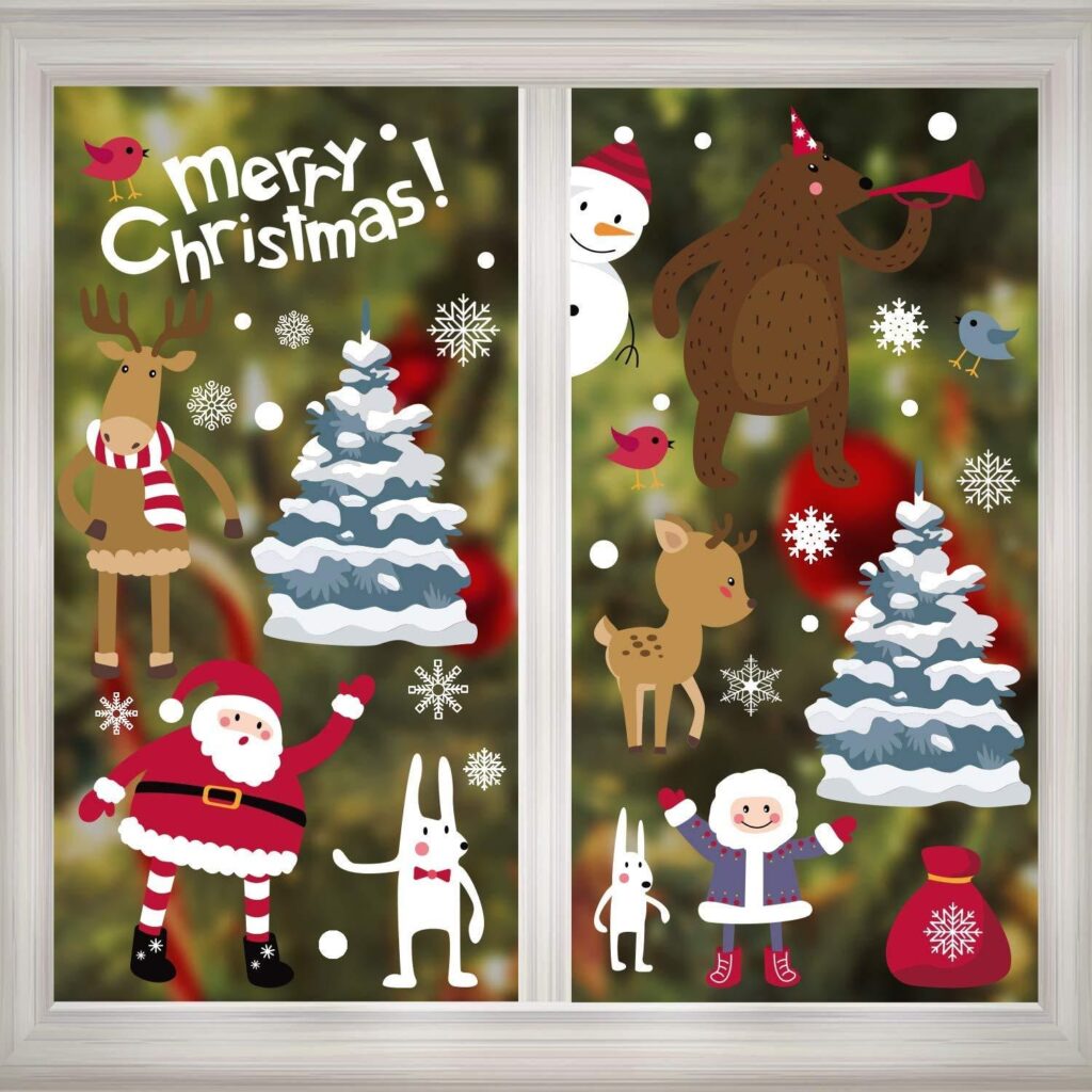 Amazon.com: LOKIPA 300PCS Christmas Window Clings Stickers, Double Sided Removable Xmas Window Gel Cling Snowflake Window Sticker Decals for Christmas Window Glass Decorations : Home & Kitchen